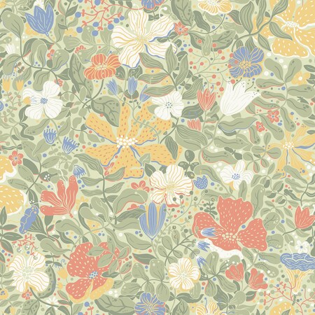 Manhattan Comfort Garland Midsommar Sage Floral Medley 33 ft L X 209 in W Wallpaper BR4111-63018